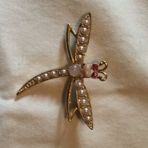 Gold plated and pearl dragonfly Brooch